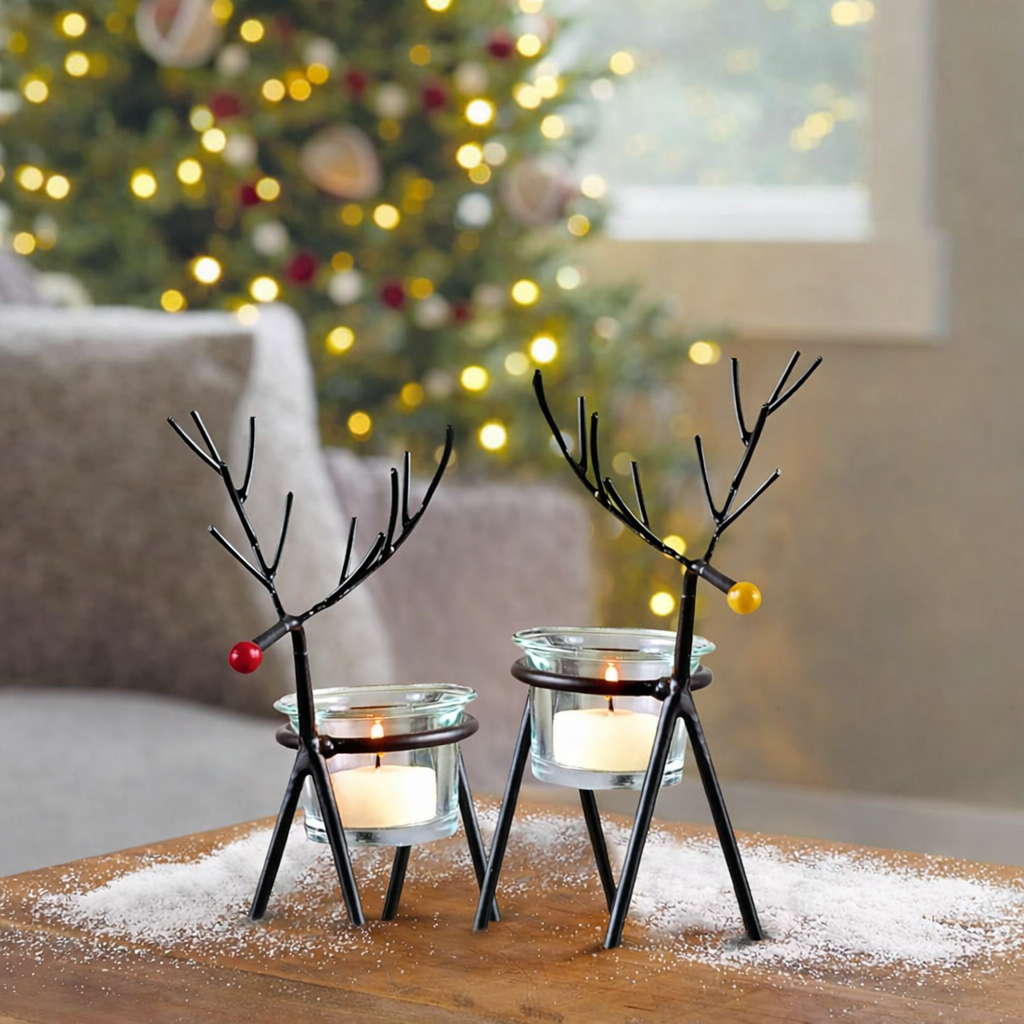 S/2 Reindeer Candle Tealight Holder